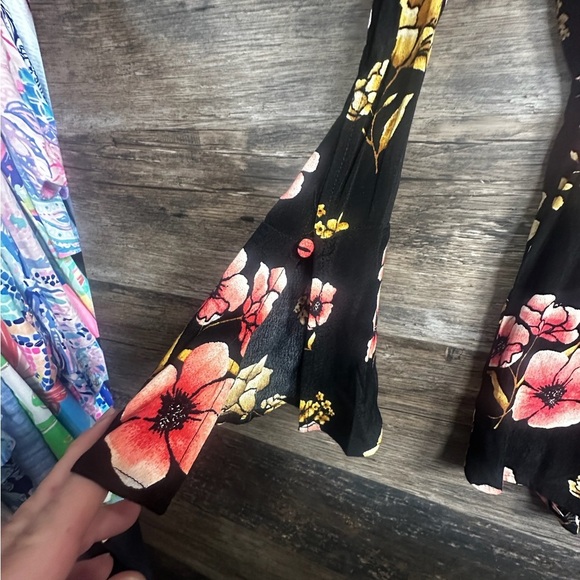 Forever 21 Black and Pink Floral Cut Out Long Sleeve Romper - Picture 3 of 10